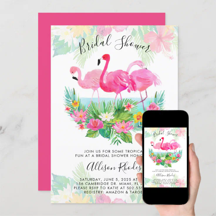 Tropical Flamingo Bridal Shower Invitation Zazzle 5405