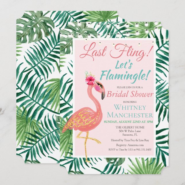 Tropical Flamingo Bridal Shower Invitation (Front/Back)