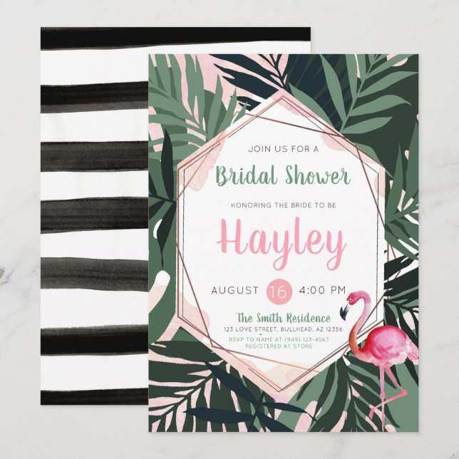 Tropical Flamingo Bridal Shower Invitation (Front/Back)