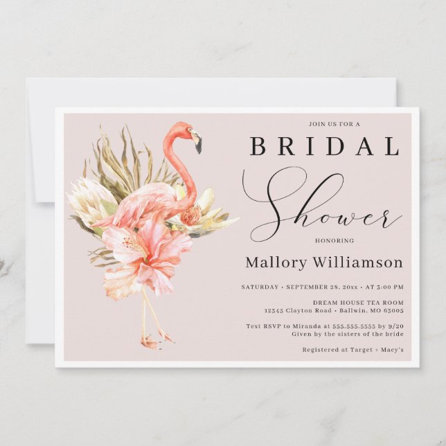 Tropical Flamingo Bridal Shower Invitation (Front)