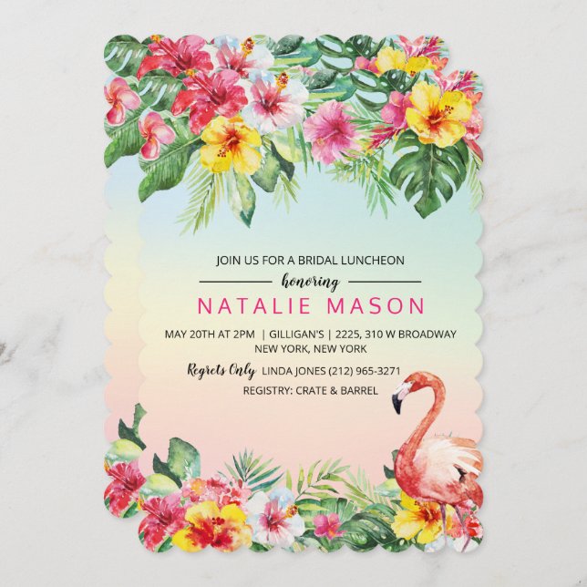 Tropical Flamingo Bridal Shower Invitation (Front/Back)