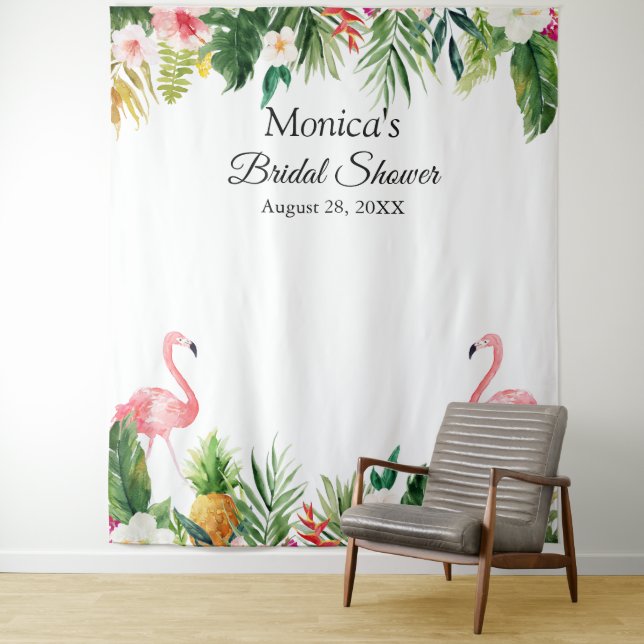 Tropical Flamingo Bridal Shower Photo Backdrop (In Situ)