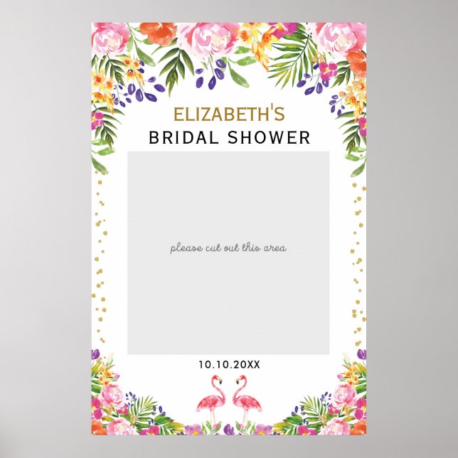 Tropical Flamingo Bridal Shower Photo Booth Prop Poster (Front)