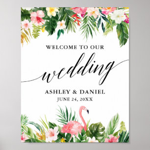 Tropical Flamingo Calligraphy Wedding Welcome Poster