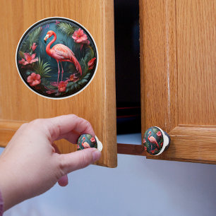 Tropical Flamingo Ceramic Knob