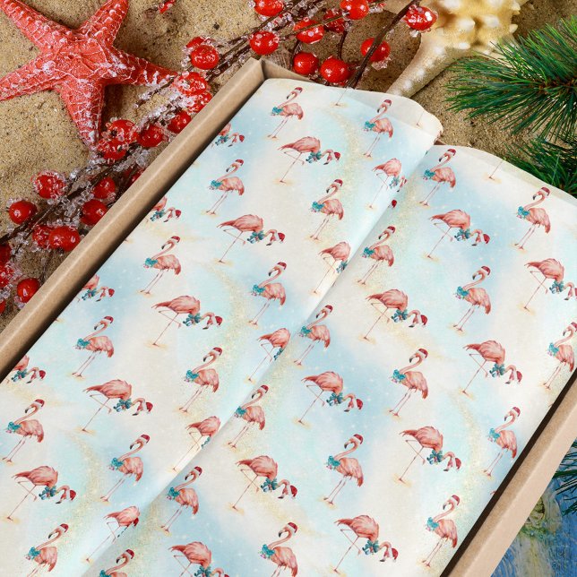 Tropical Flamingo Christmas Beach Tissue Paper (Creator Uploaded)