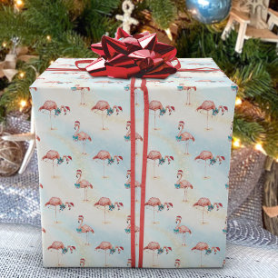 Tropical Flamingo Christmas Beach Wrapping Paper
