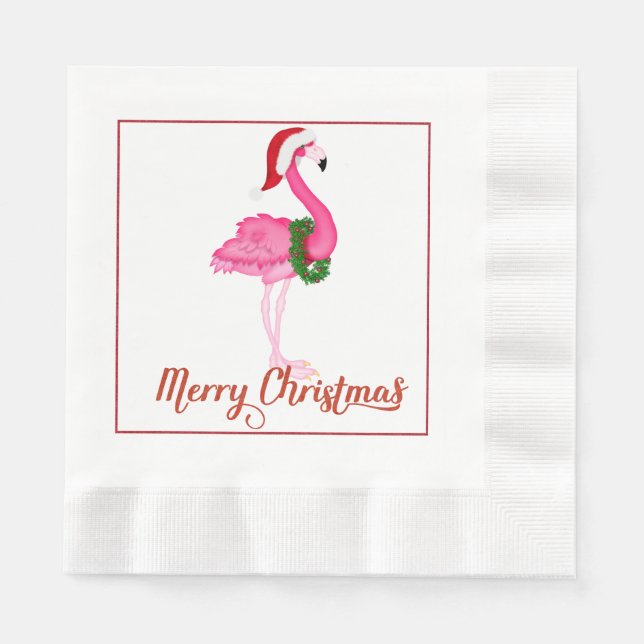 Tropical Flamingo Christmas Paper Napkins (Front)