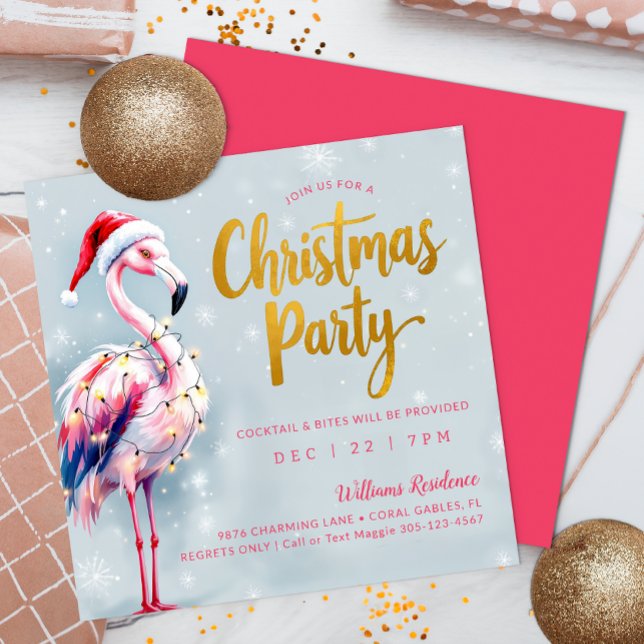 Tropical Flamingo Christmas Party Invitation (Pink Flamingo Christmas Party Invite)
