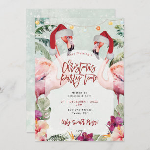 Tropical flamingo Christmas party invitation