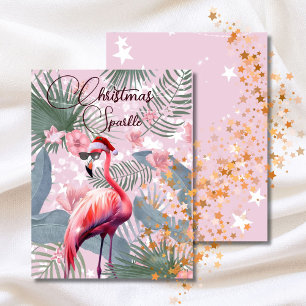 Tropical Flamingo Christmas Sparkle Holiday Santa