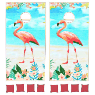 Tropical flamingo cornhole set