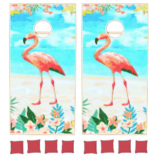 Tropical flamingo cornhole set