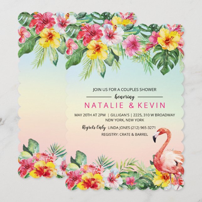 Tropical Flamingo Couples Shower Invitation (Front/Back)