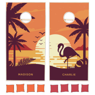 Tropical Flamingo custom names Cornhole Set