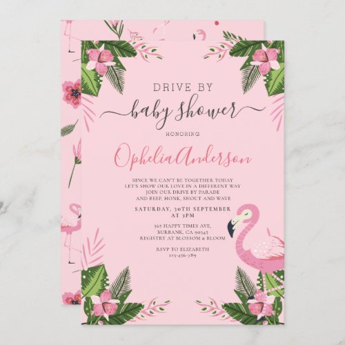 Tropical Flamingo Drive By Baby Shower Invitation