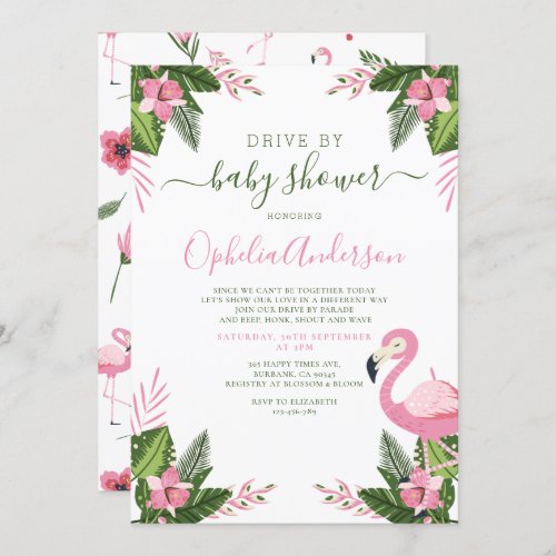 Tropical Flamingo Drive By Baby Shower Invitation