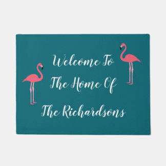 Tropical Flamingo Family Monogram Welcome Doormat
