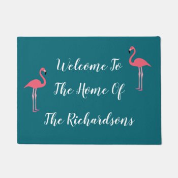 Tropical Flamingo Family Monogram Welcome Doormat by idesigncafe at Zazzle
