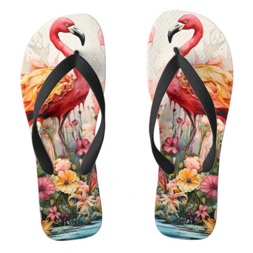 Tropical Flamingo Fantasy Paradise Bloom Flip Flops