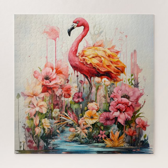 Tropical Flamingo Fantasy Paradise Bloom Jigsaw Puzzle (Vertical)