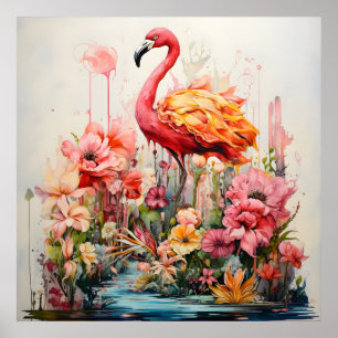 Tropical Flamingo Fantasy Paradise Bloom Poster