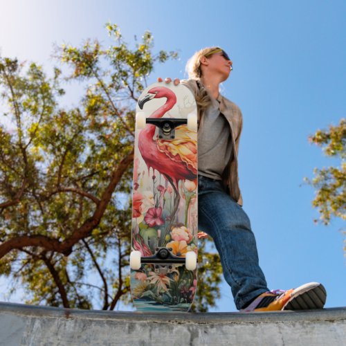 Tropical Flamingo Fantasy Paradise Bloom Skateboard