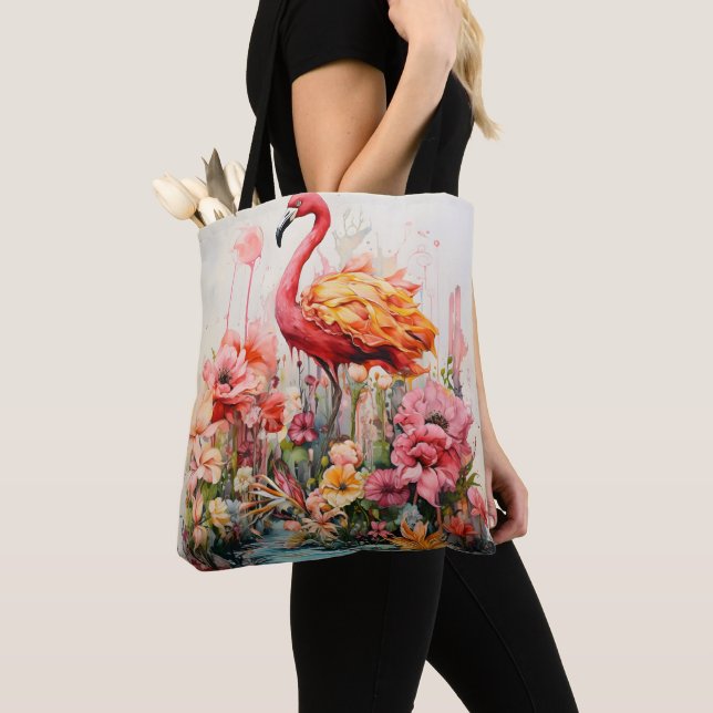 Tropical Flamingo Fantasy Paradise Bloom Tote Bag (Close Up)
