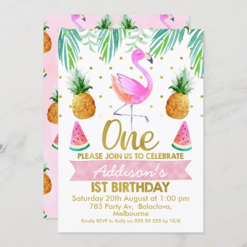 Tropical Flamingo First Birthday Invitation