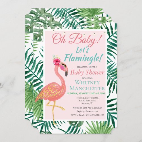 Tropical Flamingo Flamingle Baby Shower Invitation