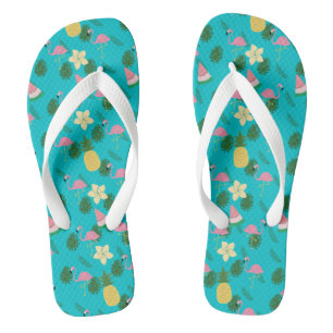 Tropical flamingo flip flops