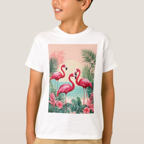 Tropical Flamingo Flock Tee Radiant Paradise Coll T_Shirt