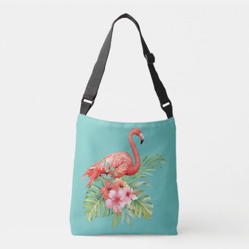 Tropical Flamingo Floral Aqua Blue Crossbody Bag