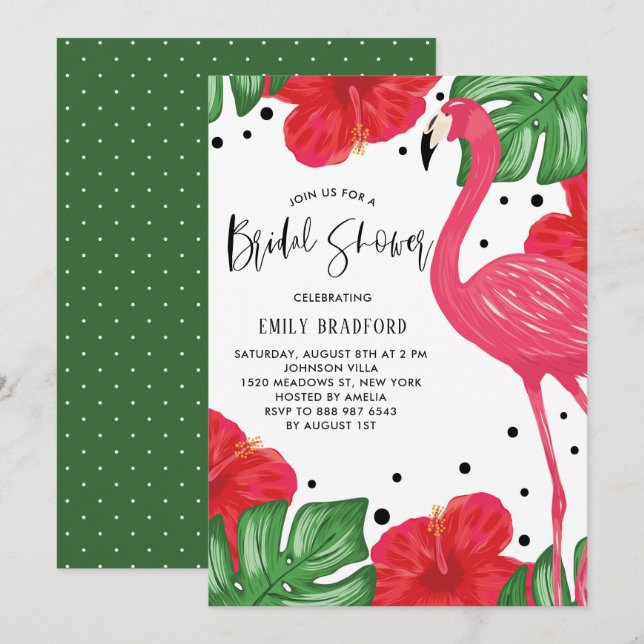 Tropical Flamingo Floral Bridal Shower Invitation (Front/Back)