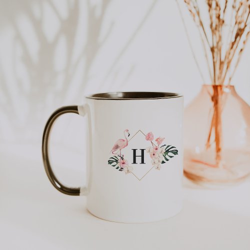 Tropical Flamingo Floral Monogram Coffee Mug