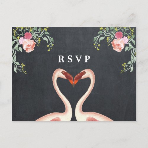 tropical flamingo floral wedding party rsvp invitation postcard