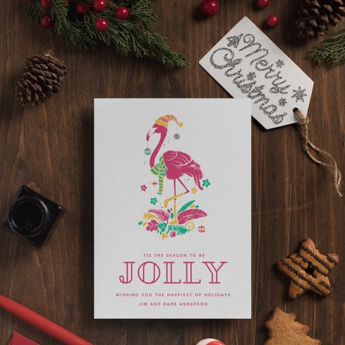 Tropical Flamingo Florida Beach Christmas Holiday Card