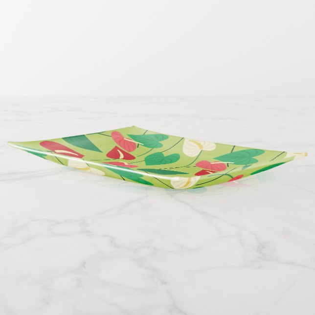 Tropical flamingo flowers pattern trinket tray (Angled)