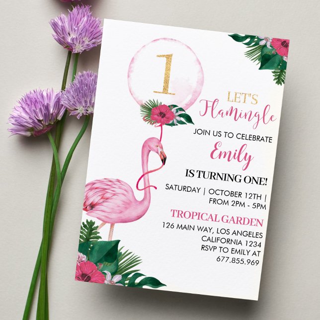 Tropical Flamingo Girl 1st Birthday Party Invitation (Creator Uploaded)