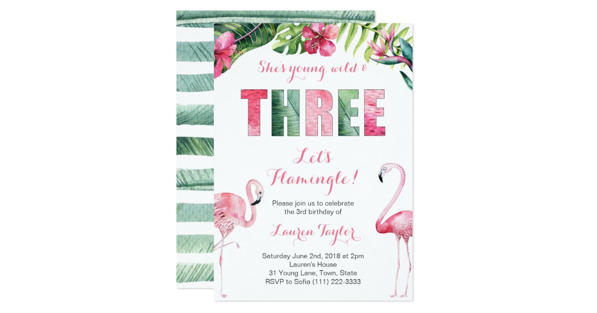 Tropical Flamingo Girl 3rd Birthday Party Invitation Zazzle Com