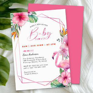 Tropical Flamingo Girl Baby Shower Invite