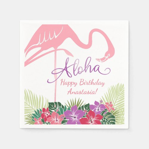 Tropical Flamingo Girl Luau Birthday Napkins