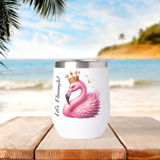 Tropical Flamingo Glam Thermal Wine Tumbler (Beach)
