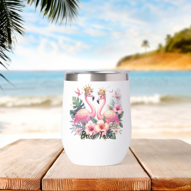 Tropical Flamingo Glam Thermal Wine Tumbler (Beach)