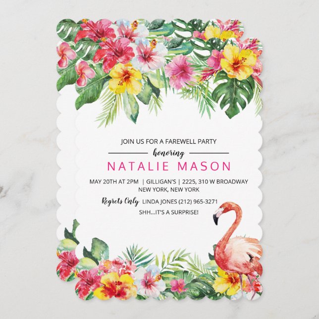 Tropical Flamingo Going Away Party Invitation (Front/Back)