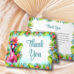 Tropical Flamingo Graduation Luau Letterpress Thank You Card