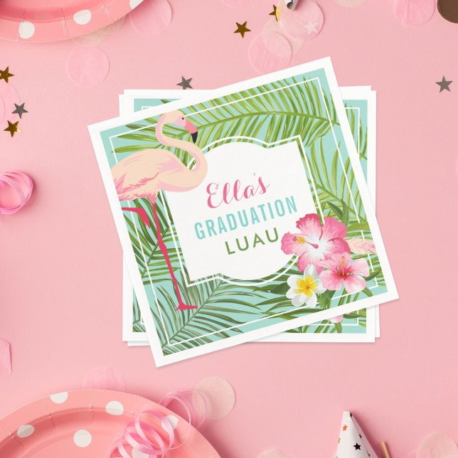 Tropical Flamingo Graduation Luau Party Napkins (Creator Uploaded)