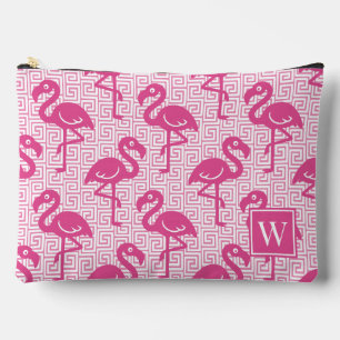 Tropical Flamingo - Greek Key Hot Pink Monogram Accessory Pouch