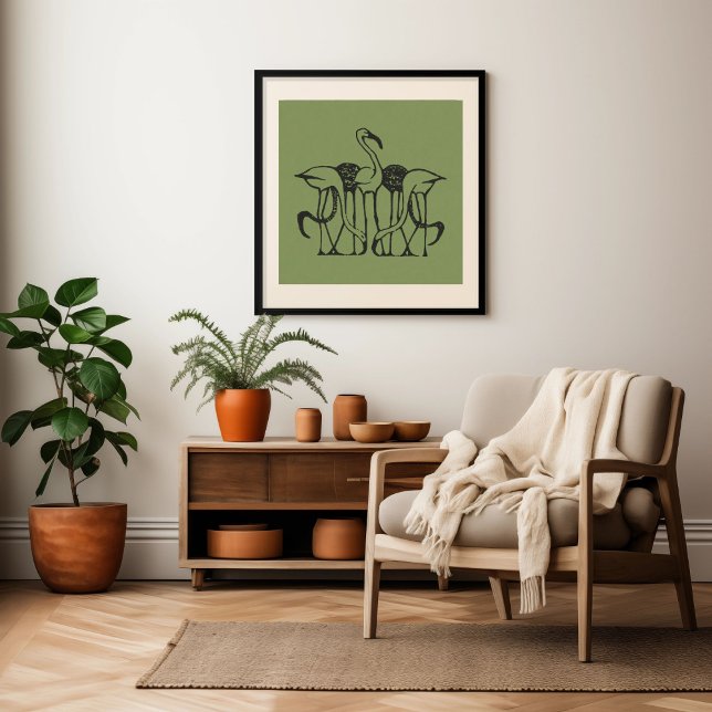Tropical Flamingo Green Wall Art (Creator Uploaded)