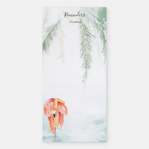 Tropical Flamingo Green Watercolor Palm Leaves Magnetic Notepad